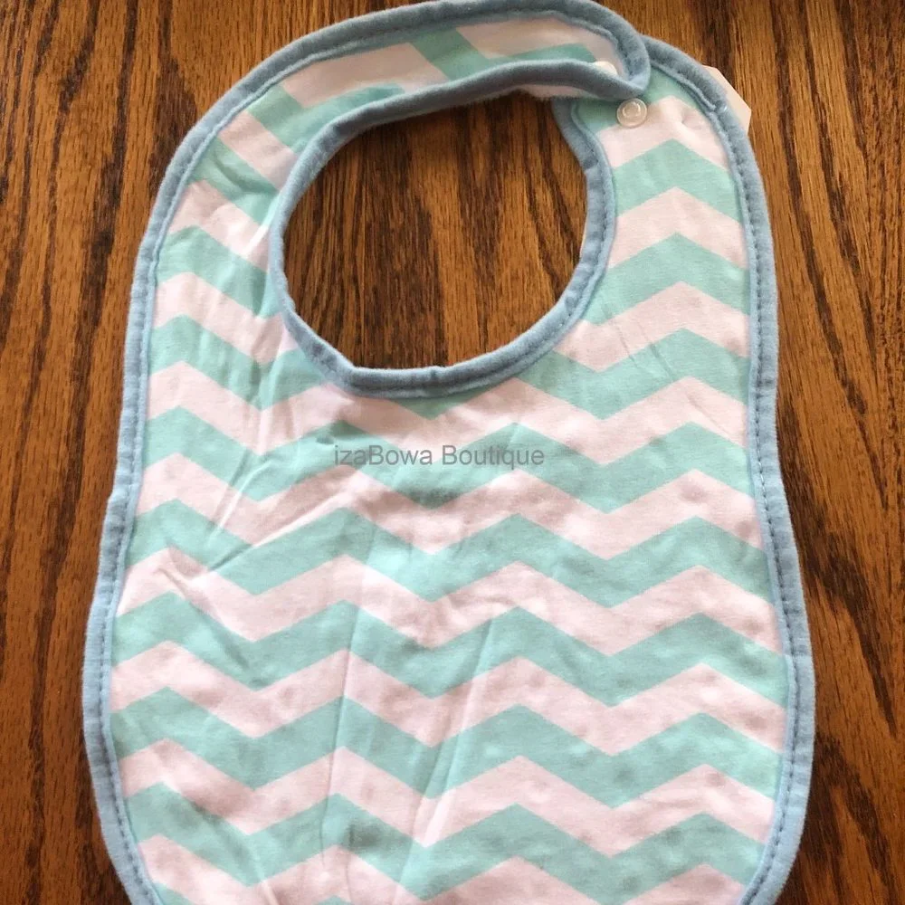 Blue Chevron Minky Bib (2) BLUBIB Handmade NWT Boutique